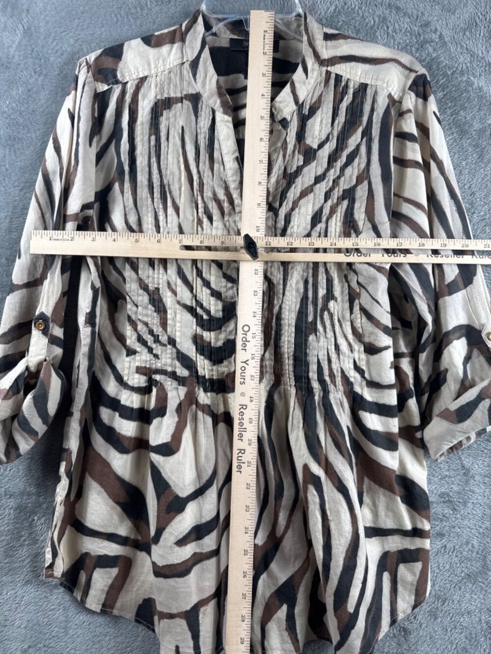 Womens Style & Co Zebra Print Button-Front Blouse M 100% Cotton Brown/Beige 3/4 - Picture 5 of 11